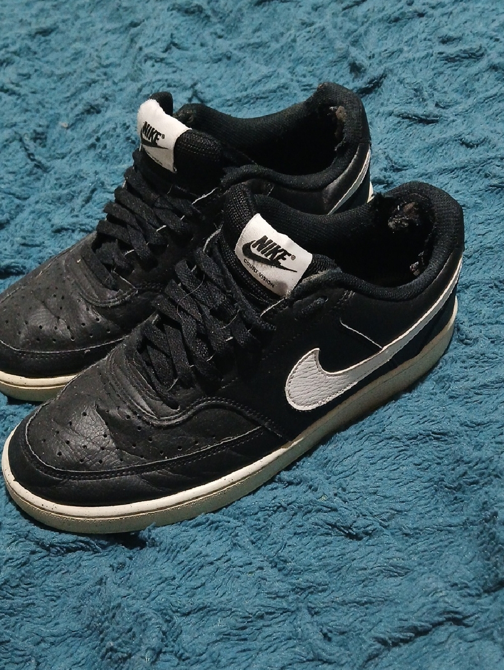 Nike Black and White Low-Top Sneakers with Leather Swoosh